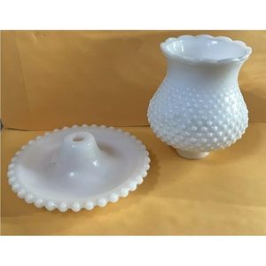 MCM Hobnaill Milk Glass Lamp Shade  Fitter Hurricane Shade And Base REPLACEMENTS